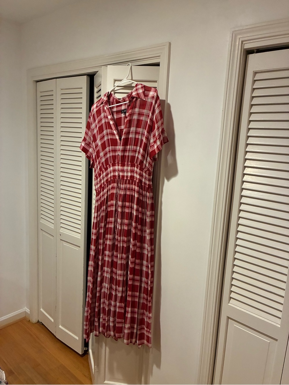 J. Crew Red and White Plaid Maxi Shirt Dress